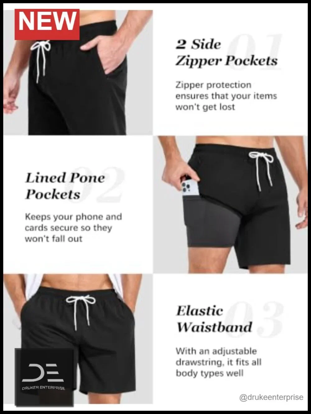 2 in 1 Mens Swim Trunks 7 Inch Compression Liner Quick Dry with Zipper Pockets